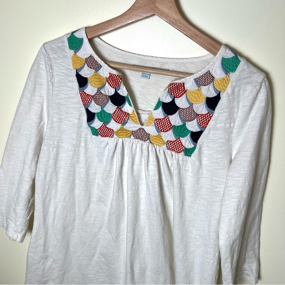 Boden Women’s 3/4 Long Sleeve Embroidered Tunic Peasant Top Ivory Size 10 Boho - Picture 2 of 7